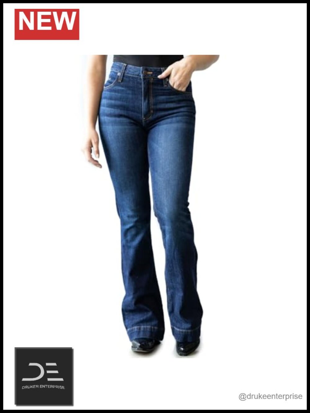 Ultra-High Rise Wide Flare Dark Wash Jeans Ring-Spun Denim Stretchable